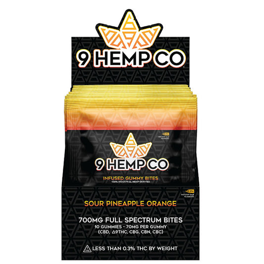 9 Hemp Co Sour Pineapple Orange 700MG Gummy Bites - 10 Count Display
